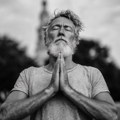 Група літніх людей на груповому занятті йоги